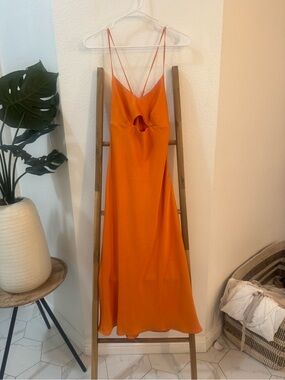 House of Harlow 1960 Orange Cutout Slip Midi Dress
